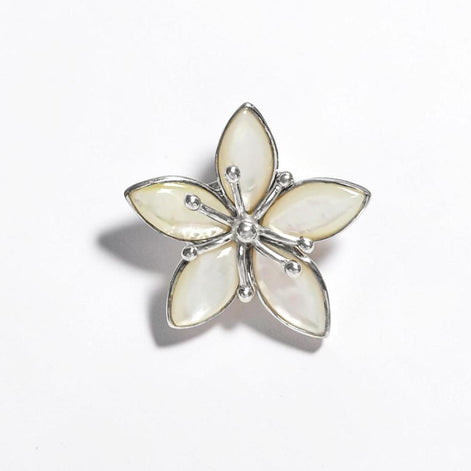 925 Cherry Blossom Ring, Sterling Silver, Wide Flowers Petals Jewelry, Nature Inspired Ring, Unique White Mother of Pearl.