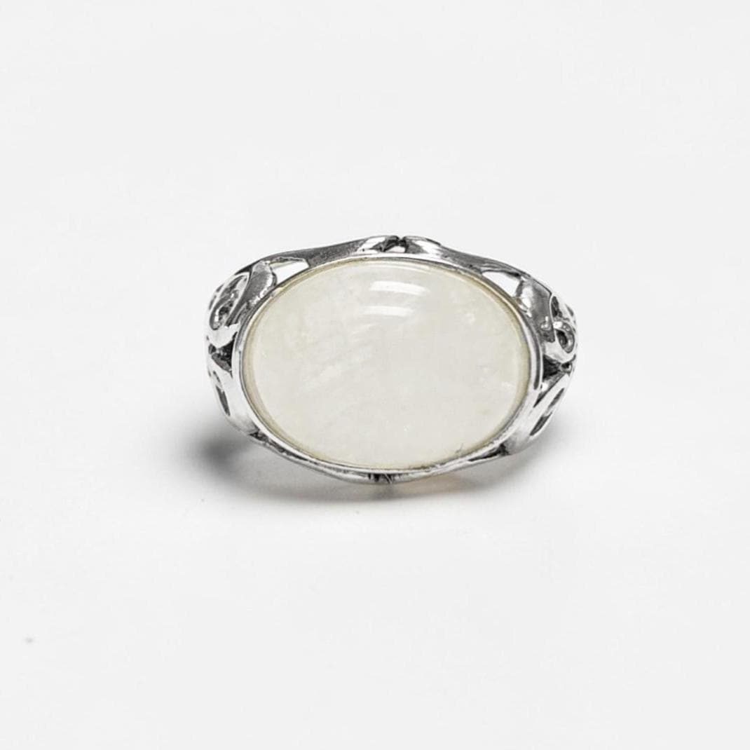 NATURAL Moonstone Ring, 925 Sterling Silver, White Moonstone Oval Domed Stone, Vintage Art Nouveau Design Jewelry, ROMANTIQUE Gift