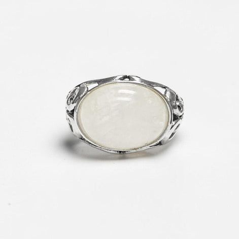 NATURAL Moonstone Ring, 925 Sterling Silver, White Moonstone Oval Domed Stone, Vintage Art Nouveau Design Jewelry, ROMANTIQUE Gift