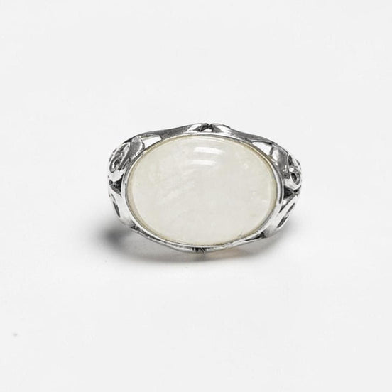 NATURAL Moonstone Ring, 925 Sterling Silver, White Moonstone Oval Domed Stone, Vintage Art Nouveau Design Jewelry, ROMANTIQUE Gift