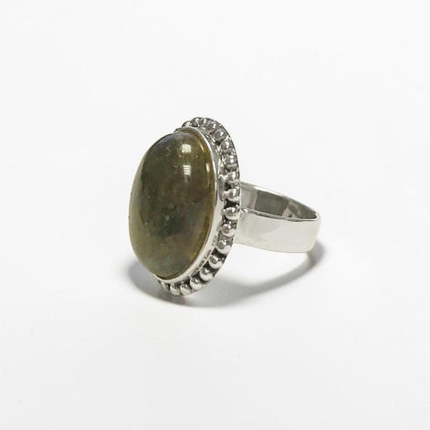 NATURAL Labradorite Ring, 925 Sterling Silver, Oval Green Stone Jewelry, Domed Oval Ring, Vintage Boho Antique Rope Design Gift