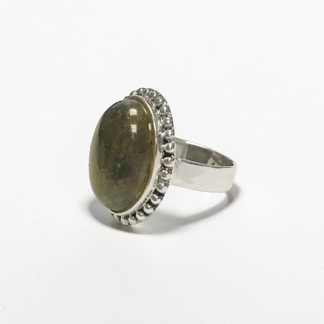 NATURAL Labradorite Ring, 925 Sterling Silver, Oval Green Stone Jewelry, Domed Oval Ring, Vintage Boho Antique Rope Design Gift