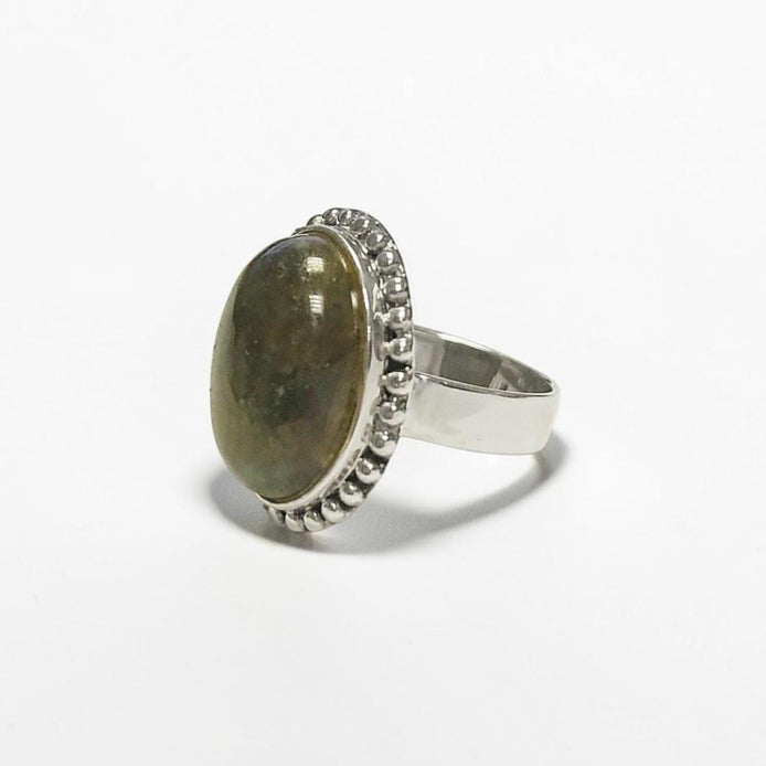 NATURAL Labradorite Ring, 925 Sterling Silver, Oval Green Stone Jewelry, Domed Oval Ring, Vintage Boho Antique Rope Design Gift