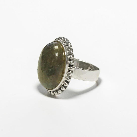 NATURAL Labradorite Ring, 925 Sterling Silver, Oval Green Stone Jewelry, Domed Oval Ring, Vintage Boho Antique Rope Design Gift