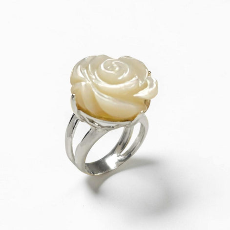 Rose Flower Ring, Sterling Silver, Hand Engraved stone, Mother of Pearl, Hand cut Rose Ring, Unique Floral Ring, Romantic Flower Ring, MOP