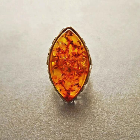 Amber Ring, Sterling Silver Ring, Genuine Amber Gemstone Ring, Filigree Ring, Antique Stone ring, Unique Statement Boho Jewelry