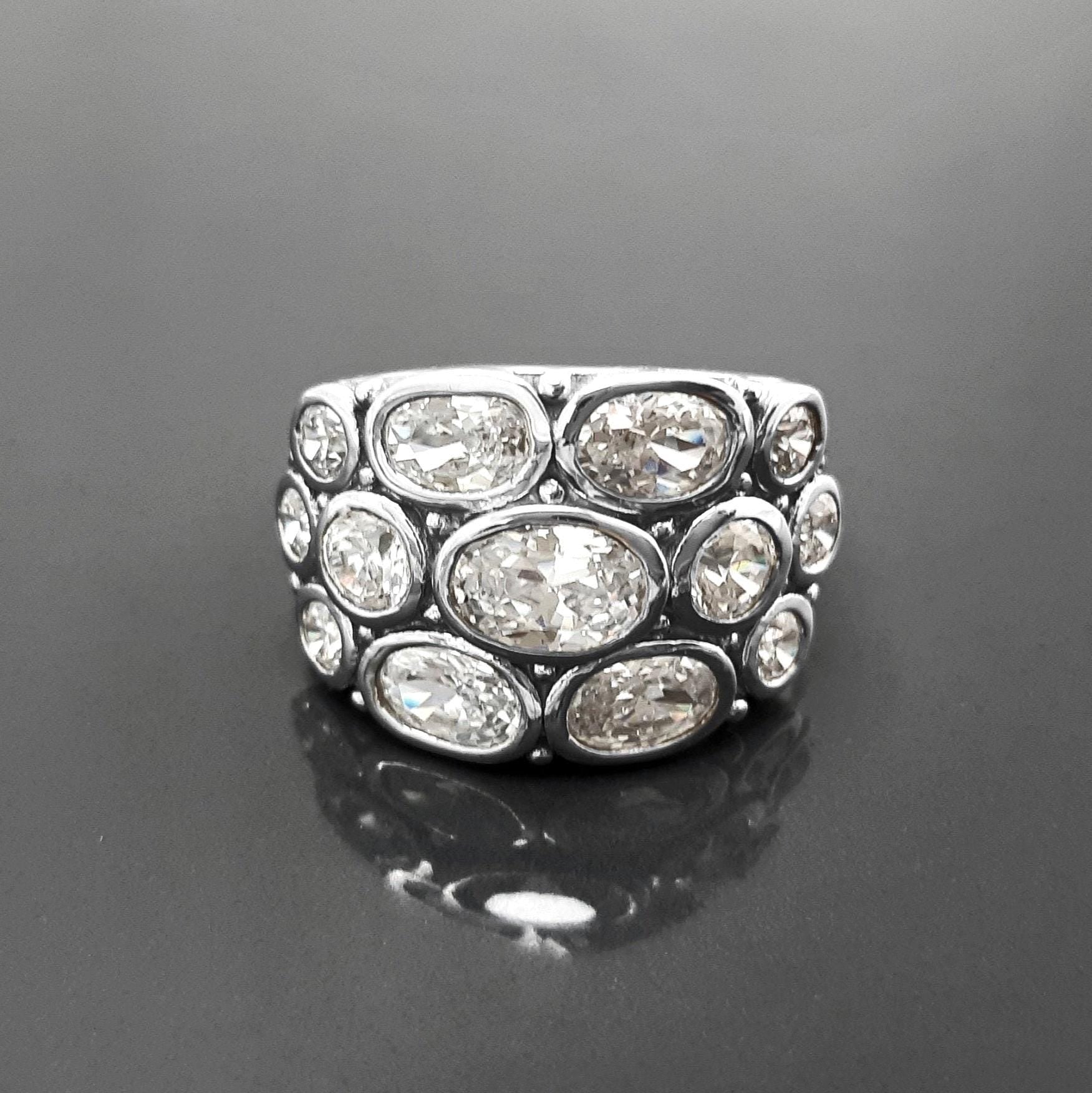 925 Bling Bling Sterling Silver Ring, Intricate and Unique Design Ring, White Clear Stone Cz Ring, Multiple Stones
