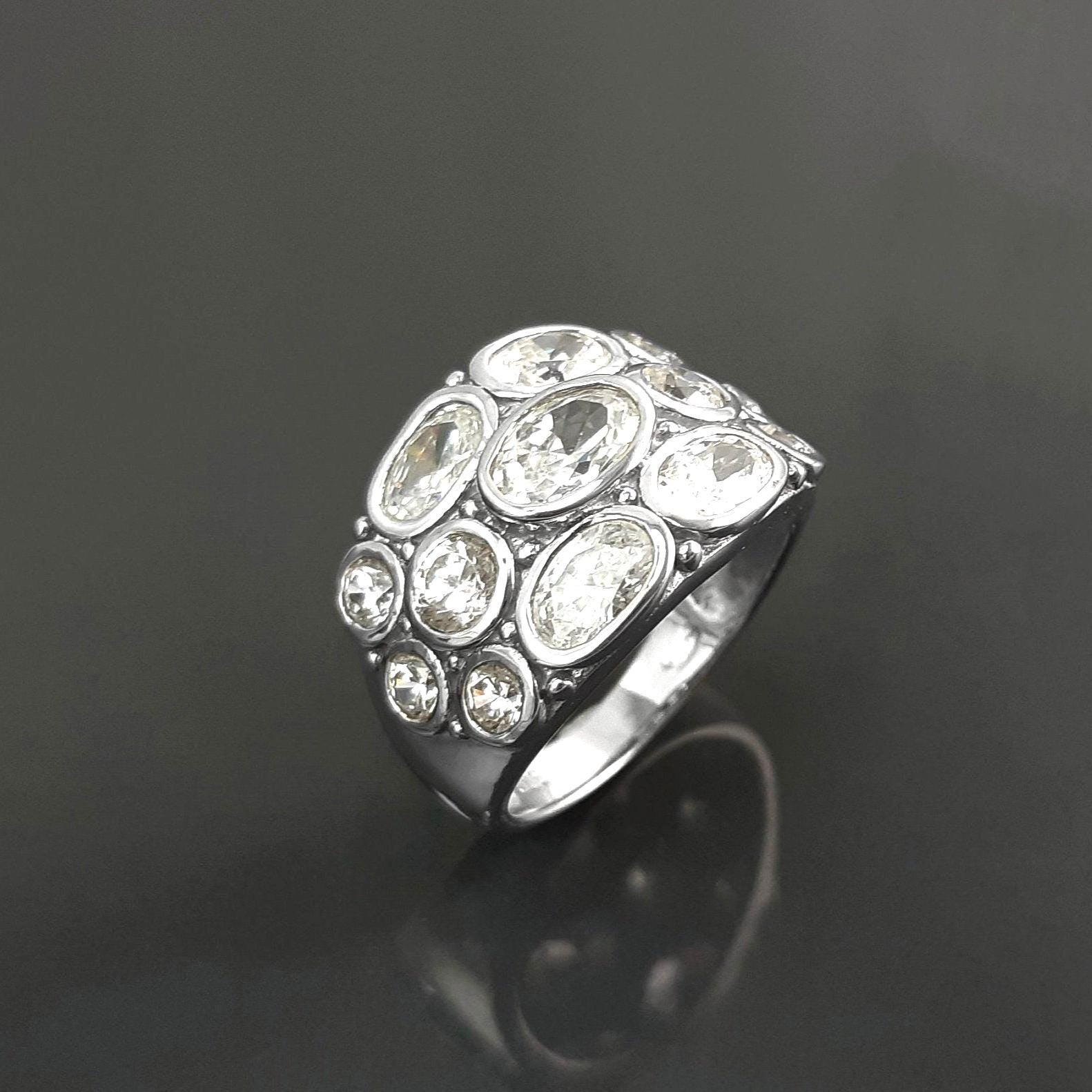 925 Bling Bling Sterling Silver Ring, Intricate and Unique Design Ring, White Clear Stone Cz Ring, Multiple Stones