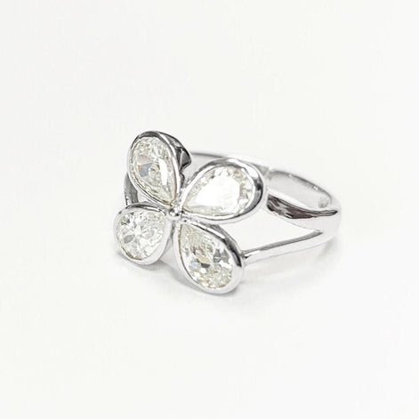 Sterling Silver Four-Leaf Clover Ring • Oval Sones CZ • Modern Jewelry