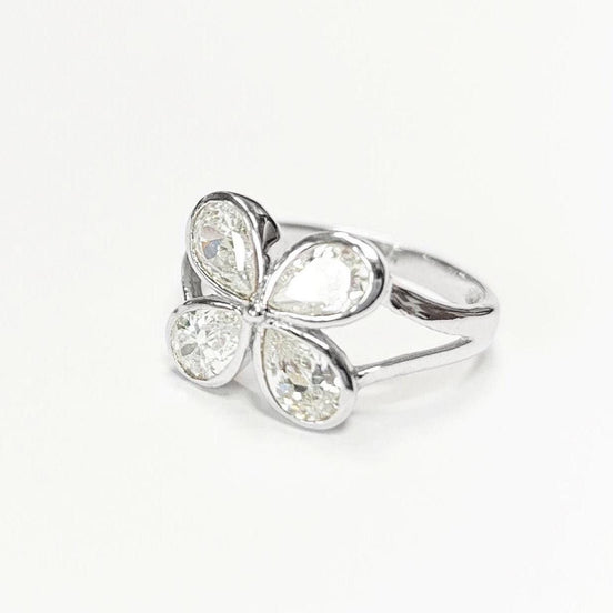 Sterling Silver Four-Leaf Clover Ring • Oval Sones CZ • Modern Jewelry