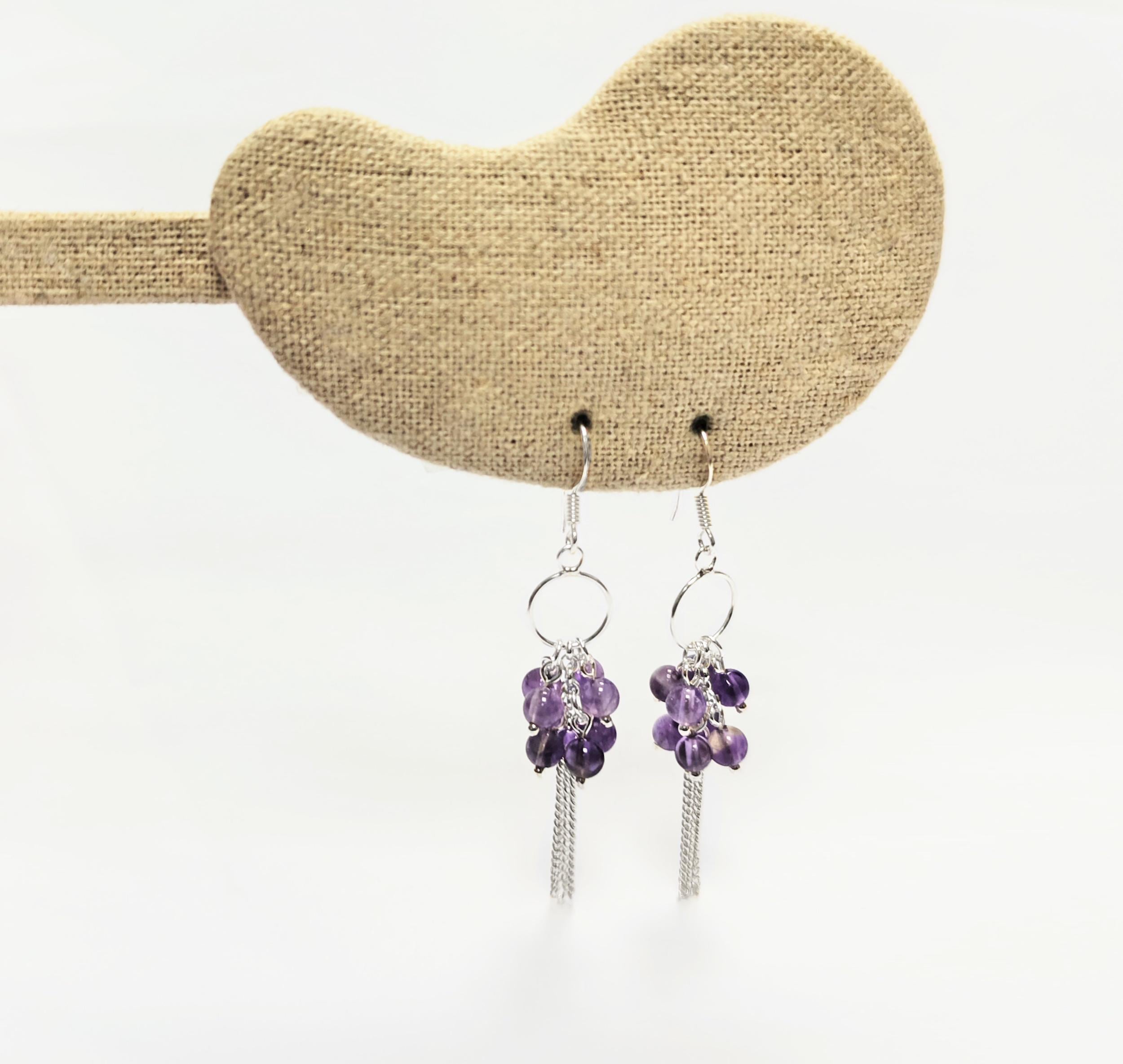 Amethyst Sterling Silver Dangle Earrings, Genuine Gemstone Drop Hooks, Woman Jewelry