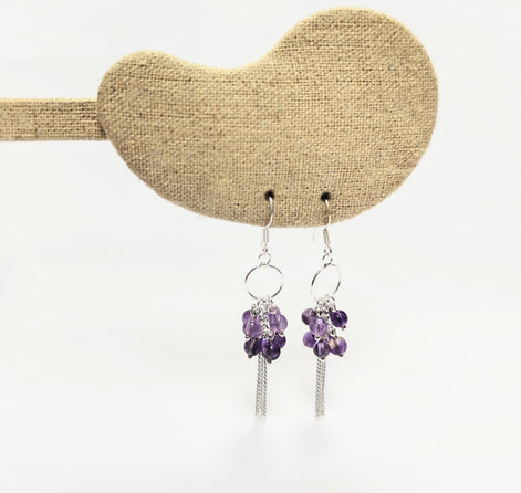Amethyst Sterling Silver Dangle Earrings, Genuine Gemstone Drop Hooks, Woman Jewelry