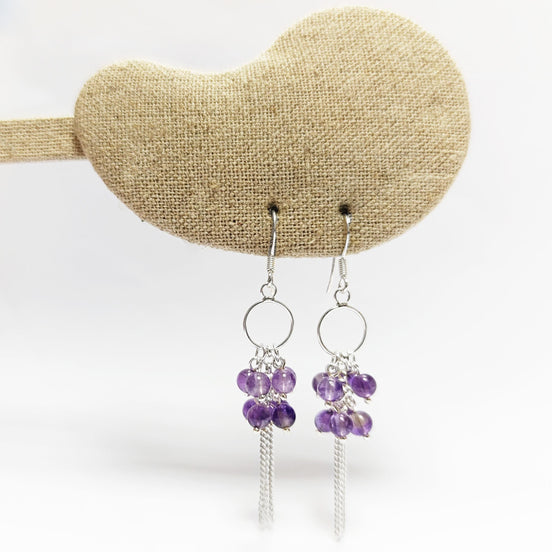 Amethyst Sterling Silver Dangle Earrings, Genuine Gemstone Drop Hooks, Woman Jewelry
