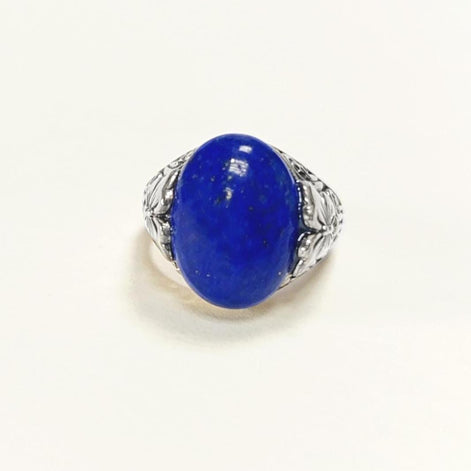 Butterfly Lapis Ring, Sterling Silver, Genuine Blue Lapis Lazuli Gemstone, Oval Stone Jewelry, Boho Filigree Vintage Style, Gift for her