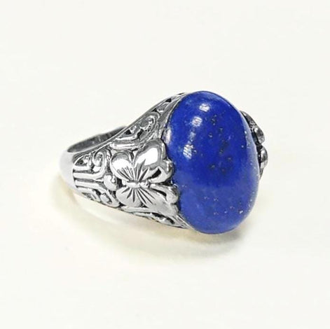 Butterfly Lapis Ring, Sterling Silver, Genuine Blue Lapis Lazuli Gemstone, Oval Stone Jewelry, Boho Filigree Vintage Style, Gift for her