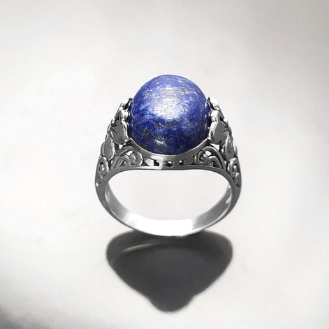Butterfly Lapis Ring, Sterling Silver, Genuine Blue Lapis Lazuli Gemstone, Oval Stone Jewelry, Boho Filigree Vintage Style, Gift for her