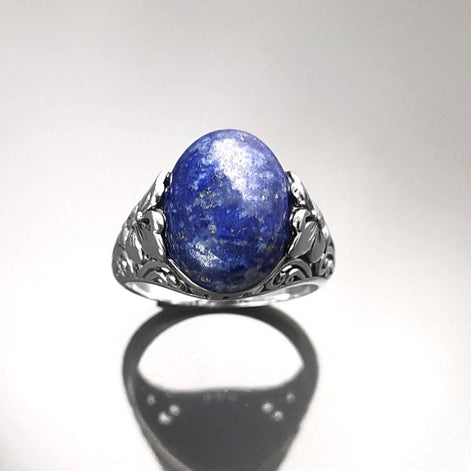 Butterfly Lapis Ring, Sterling Silver, Genuine Blue Lapis Lazuli Gemstone, Oval Stone Jewelry, Boho Filigree Vintage Style, Gift for her