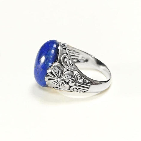 Butterfly Lapis Ring, Sterling Silver, Genuine Blue Lapis Lazuli Gemstone, Oval Stone Jewelry, Boho Filigree Vintage Style, Gift for her