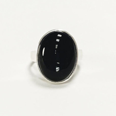 Onyx ring 925 sterling silver, natural black onyx gemstone, designer oval stone ring, modern minimalist, birthstone jewelry
