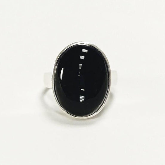 Onyx ring 925 sterling silver, natural black onyx gemstone, designer oval stone ring, modern minimalist, birthstone jewelry