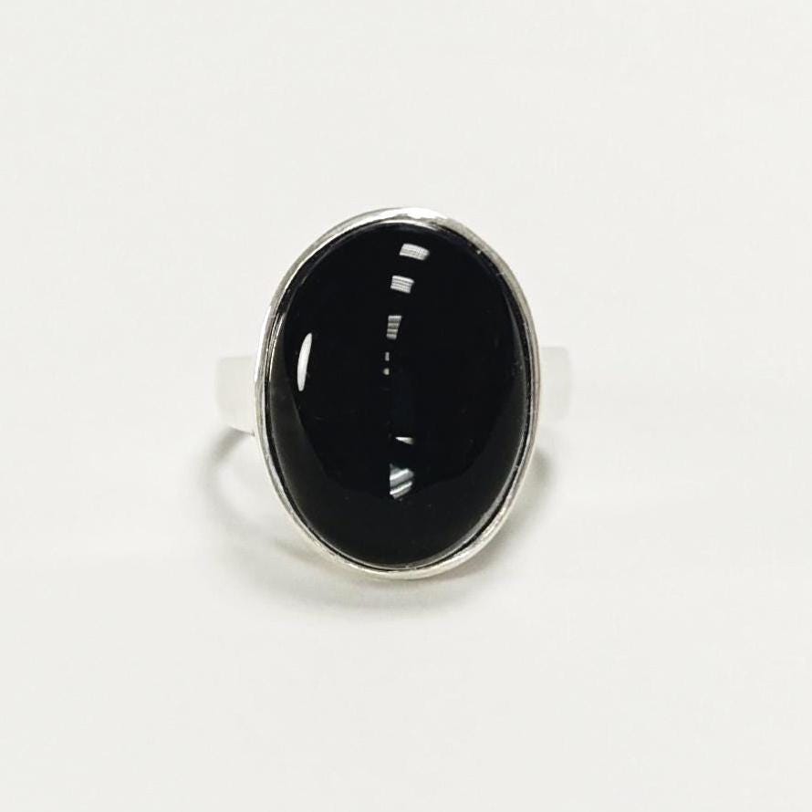 Onyx ring 925 sterling silver, natural black onyx gemstone, designer oval stone ring, modern minimalist, birthstone jewelry