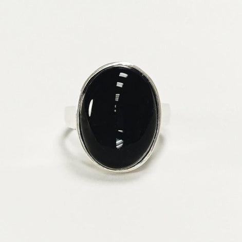 Onyx ring 925 sterling silver, natural black onyx gemstone, designer oval stone ring, modern minimalist, birthstone jewelry