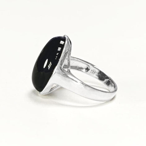 Onyx ring 925 sterling silver, natural black onyx gemstone, designer oval stone ring, modern minimalist, birthstone jewelry