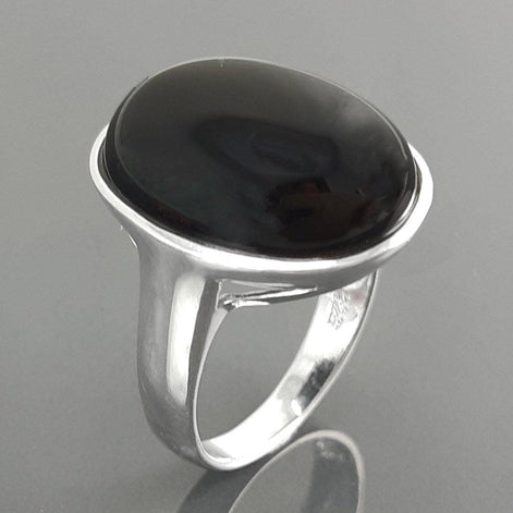 Onyx ring 925 sterling silver, natural black onyx gemstone, designer oval stone ring, modern minimalist, birthstone jewelry