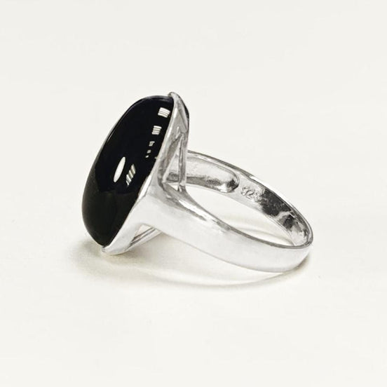 Onyx ring 925 sterling silver, natural black onyx gemstone, designer oval stone ring, modern minimalist, birthstone jewelry
