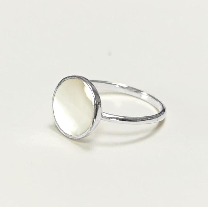 925 Mother of Pearl Sterling Silver Ring - Handmade Stacking Ring, Small MOP Ring