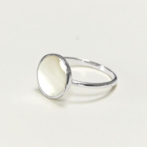 925 Mother of Pearl Sterling Silver Ring - Handmade Stacking Ring, Small MOP Ring