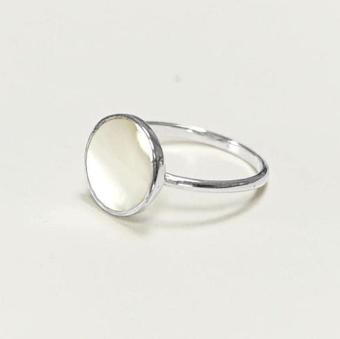 925 Mother of Pearl Sterling Silver Ring - Handmade Stacking Ring, Small MOP Ring