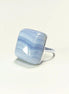 925 NATURAL Chalcedony Blue Square Ring Sterling Silver, Striped Stone, Modern Minimalist Geometric Lined Style, Designer Jewelry