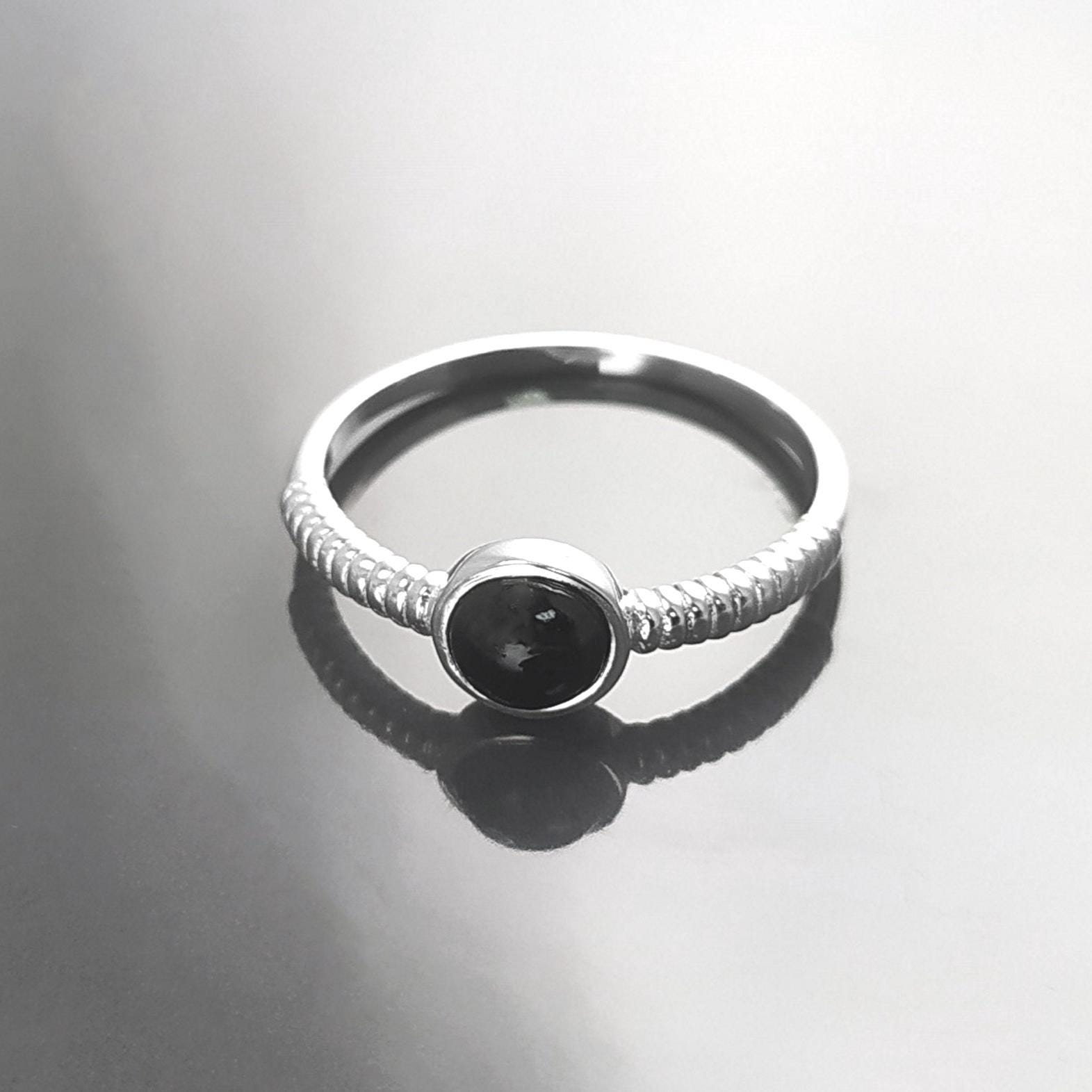 925 Round Onyx Ring, Sterling Silver, Black Onyx Gemstone, Small Domed Stone, Modern Ethnic Chic Braided Band Shank, Casual Style Jewelry