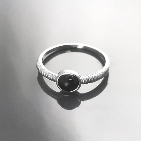 925 Round Onyx Ring, Sterling Silver, Black Onyx Gemstone, Small Domed Stone, Modern Ethnic Chic Braided Band Shank, Casual Style Jewelry