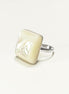 White Square Ring, Sterling Silver, Natural Mother of Pearl Shell, Designer Geometrical Foursquare Stone Jewelry, Statement Minimalist Ring