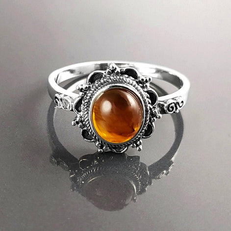 Genuine Amber Ring Solid 925 Silver Antique Style Jewelry
