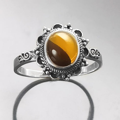 Genuine Amber Ring Solid 925 Silver Antique Jewelry