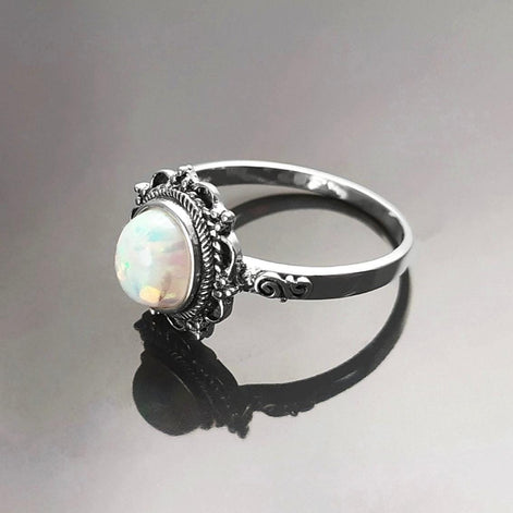 925 Vintage Opal Ring, Sterling Silver, White Fire Opal Gemstone Jewelry, Oval Fiery Opal Stone Jewelry, Woman Boho Tribal Style Gift