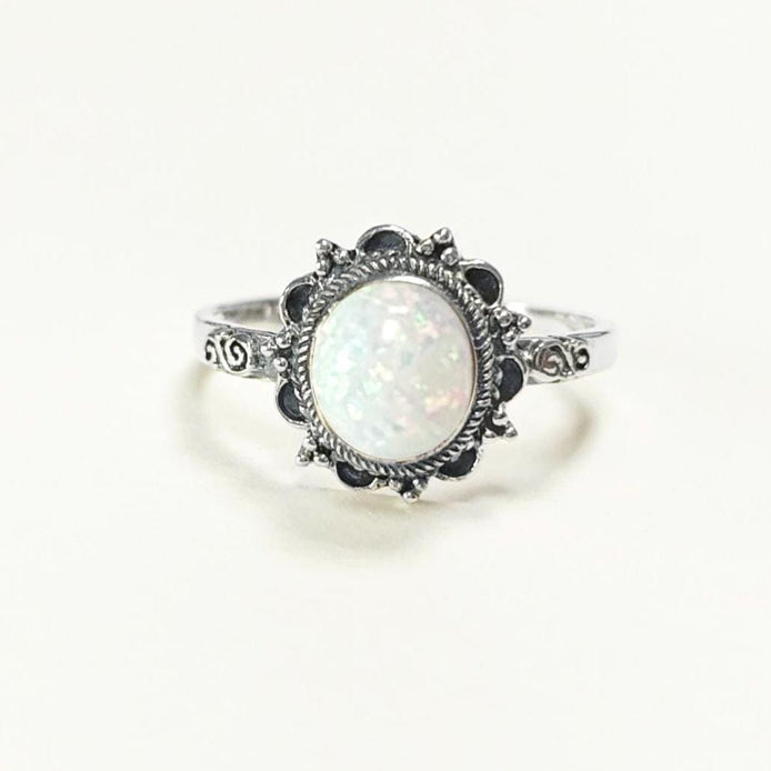 925 Vintage Opal Ring, Sterling Silver, White Fire Opal Gemstone Jewelry, Oval Fiery Opal Stone Jewelry, Woman Boho Tribal Style Gift
