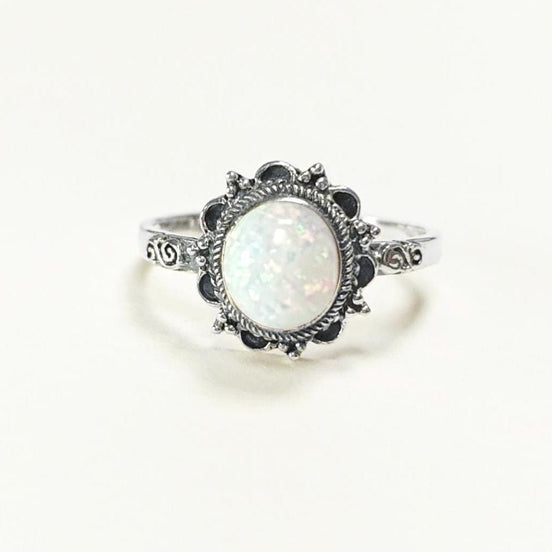 925 Vintage Opal Ring, Sterling Silver, White Fire Opal Gemstone Jewelry, Oval Fiery Opal Stone Jewelry, Woman Boho Tribal Style Gift