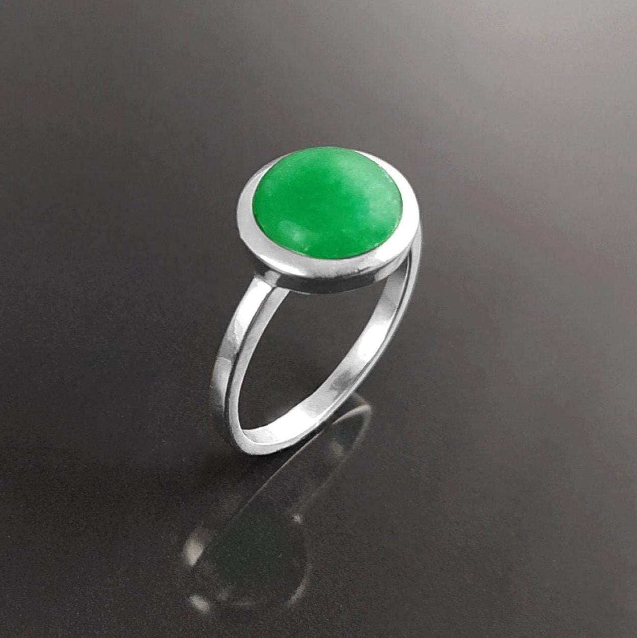 Genuine Green Jade Ring • 925 Sterling Silver • Lucky Talisman