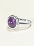 Round Amethyst Ring, Sterling Silver, Purple Stone Ring, Natural Purple Amethyst Gemstone Birthstone Jewelry, Modern Minimalist Style Gift