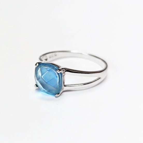 Blue Square Ring, Sterling Silver, Lab Blue Aquamarine simulant Stone (CZ) Ring, Modern Square Stones Ring, Engagement Solitaire Jewelry