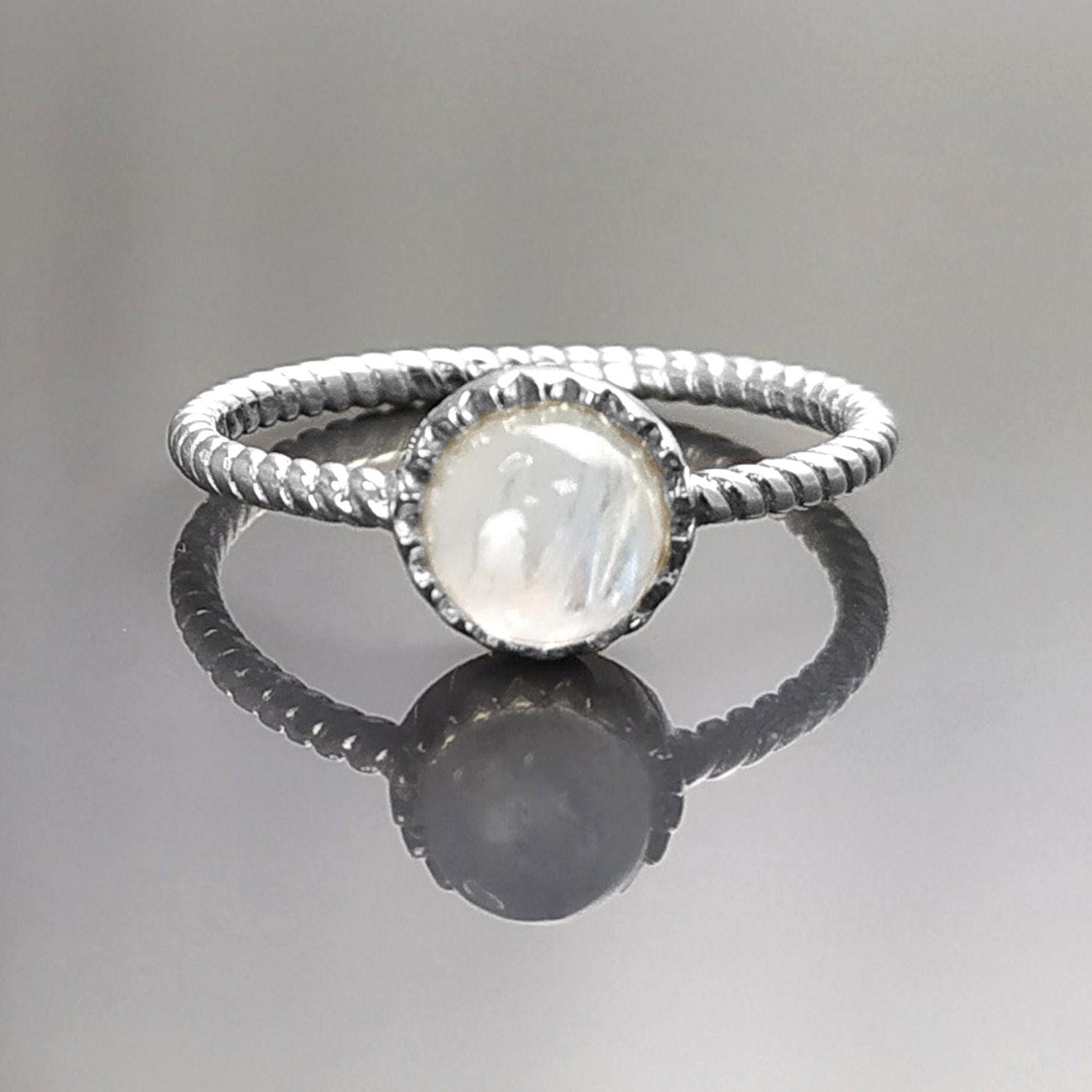 925 Moonstone Ring Sterling Silver, Genuine Moonstone Round Stone, Braided Band Ring, Minimalist Everyday Style jewelry