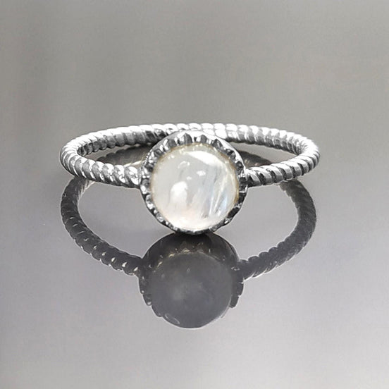 925 Moonstone Ring Sterling Silver, Genuine Moonstone Round Stone, Braided Band Ring, Minimalist Everyday Style jewelry