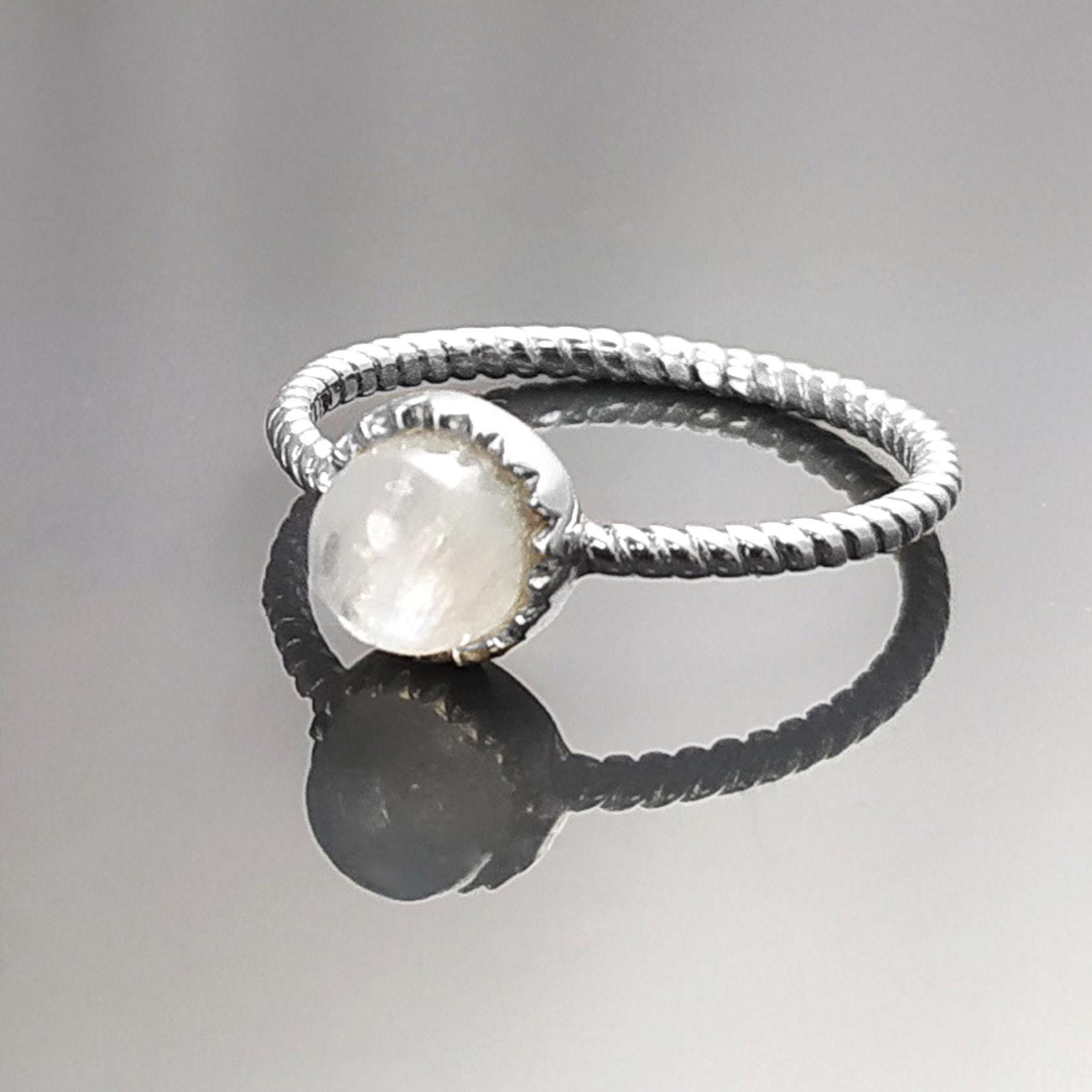 925 Moonstone Ring Sterling Silver, Genuine Moonstone Round Stone, Braided Band Ring, Minimalist Everyday Style jewelry