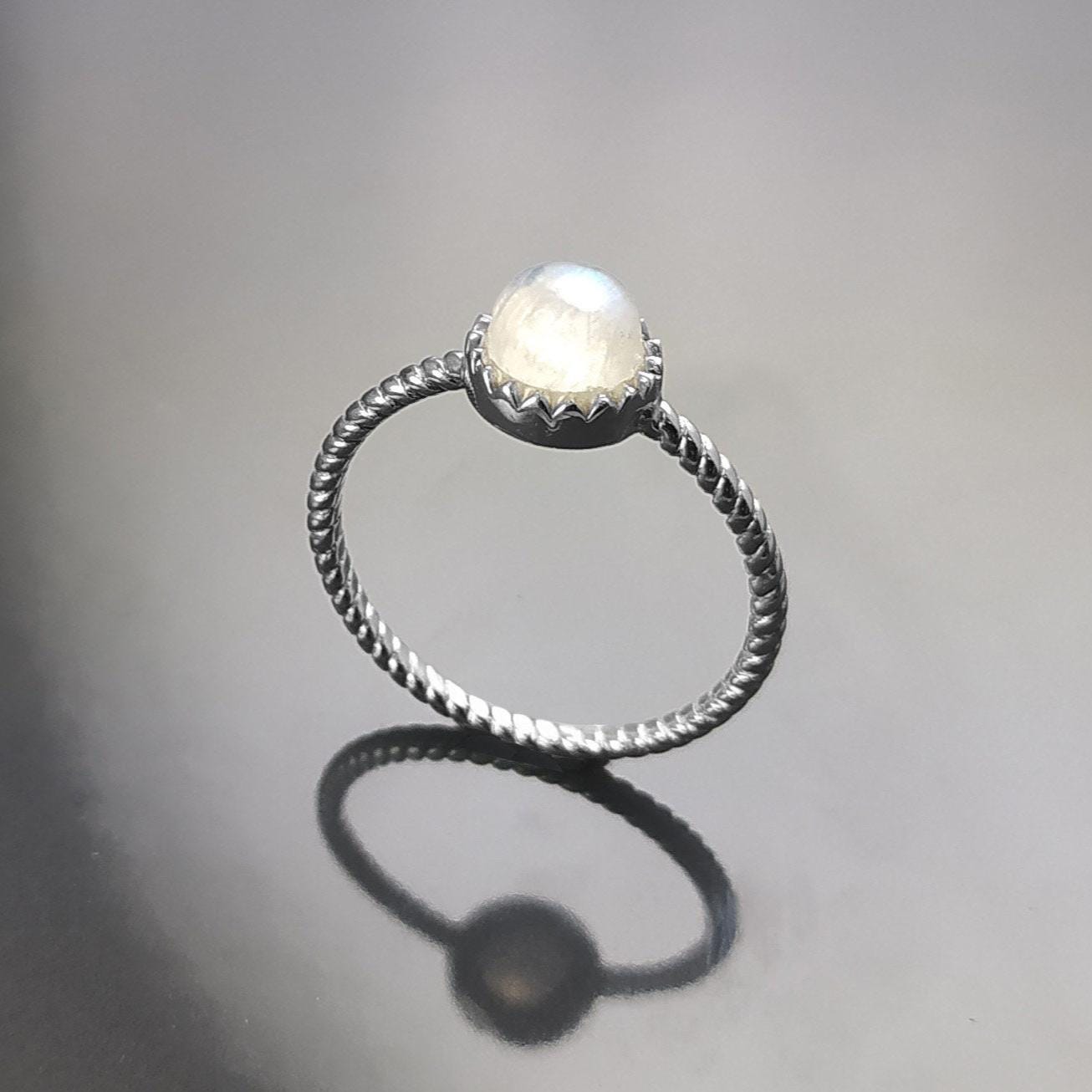 925 Moonstone Ring Sterling Silver, Genuine Moonstone Round Stone, Braided Band Ring, Minimalist Everyday Style jewelry
