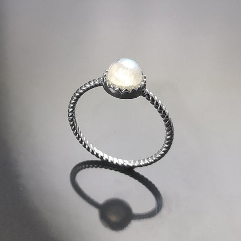 925 Moonstone Ring Sterling Silver, Genuine Moonstone Round Stone, Braided Band Ring, Minimalist Everyday Style jewelry