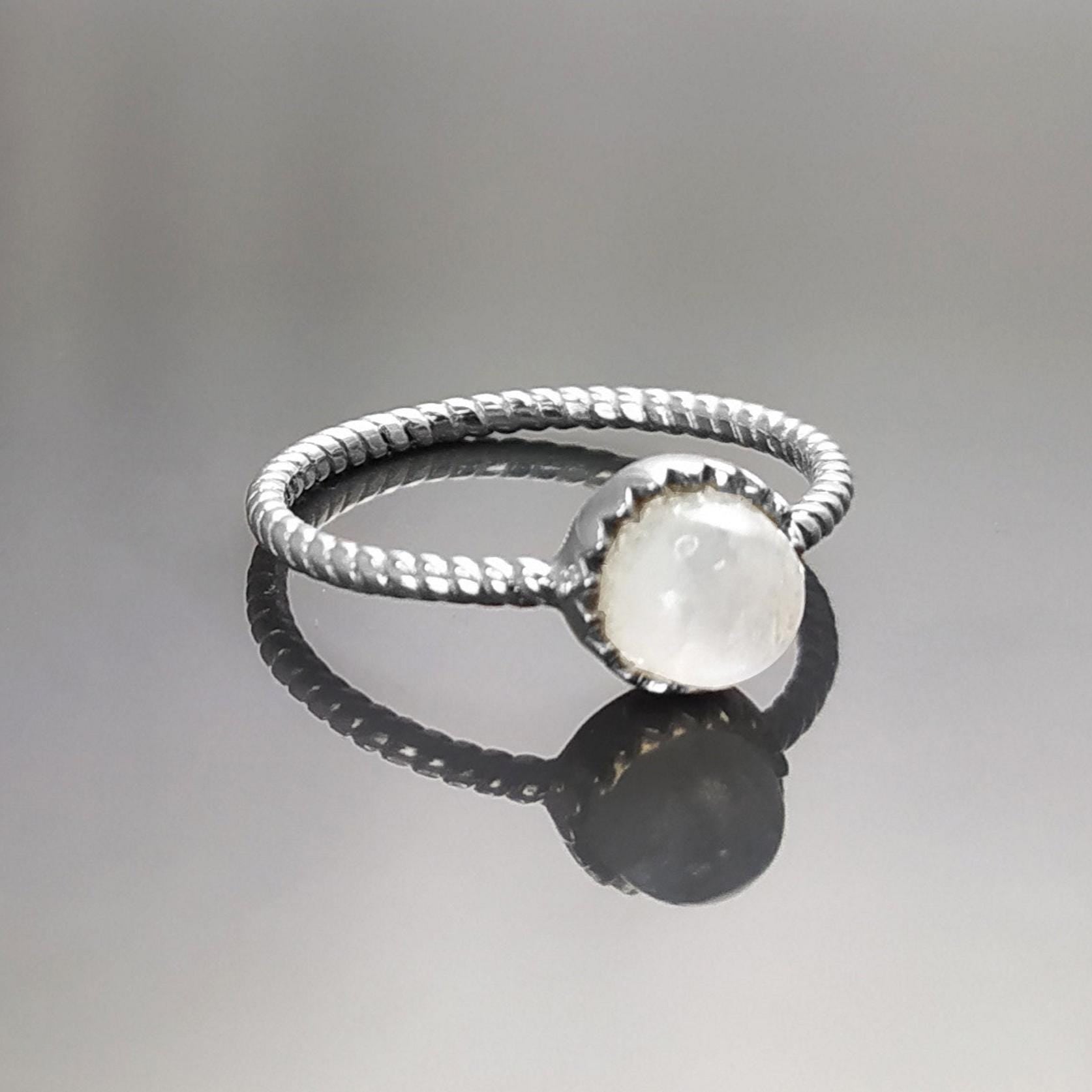 925 Moonstone Ring Sterling Silver, Genuine Moonstone Round Stone, Braided Band Ring, Minimalist Everyday Style jewelry